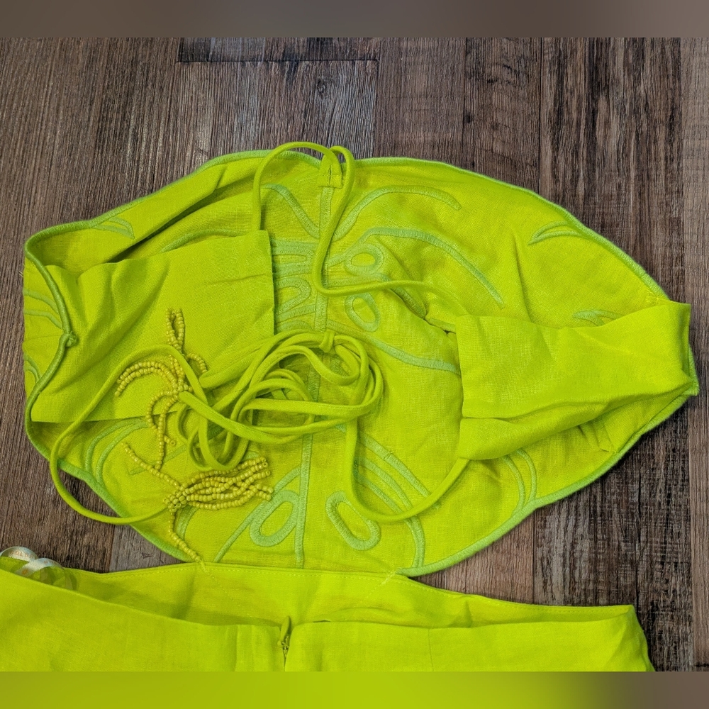 NWT Farm Rio Lime Green Monstera Midi Linen Viscose Blend Dress Size Medium - Picture 8 of 14
